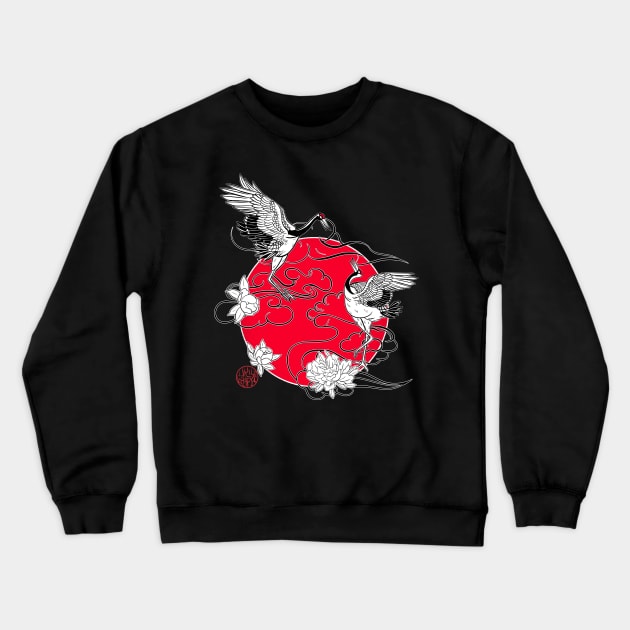 Cranes in love and Japanese peonies Crewneck Sweatshirt by Ukiyograph